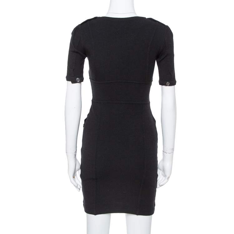 Pre Owned Burberry Black Wool Front Zip Midi Dress XS