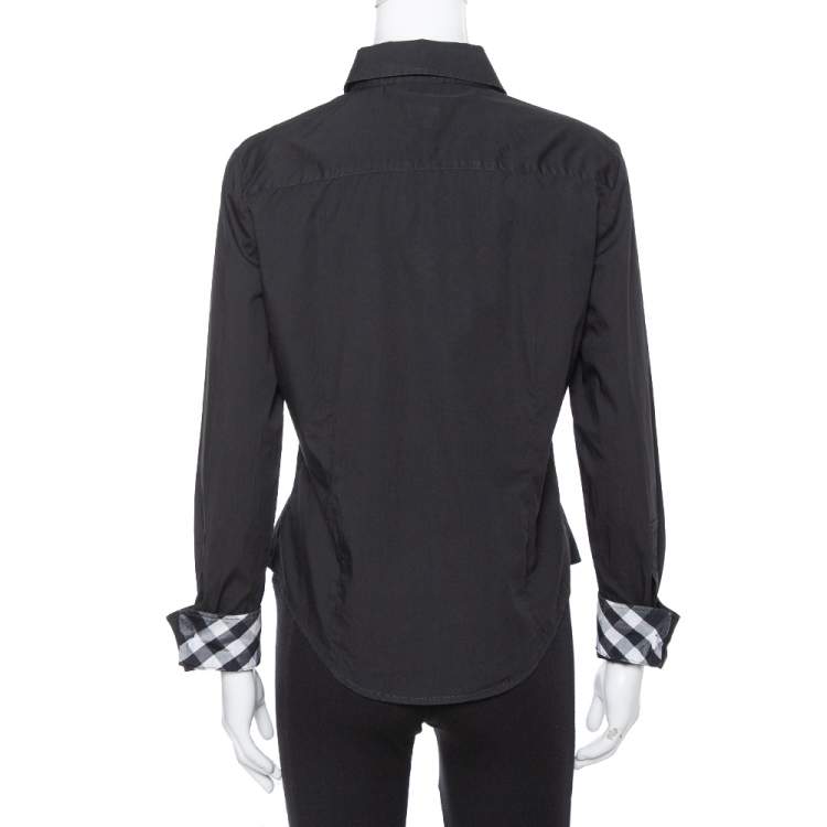 Pre Owned Burberry Black Stretch Cotton Long Sleeve Shirt M