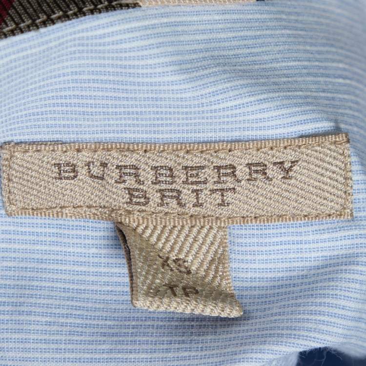 مملوكة مسبقًا Burberry Brit Light Blue Novacheck Detail Cotton Shirt XS