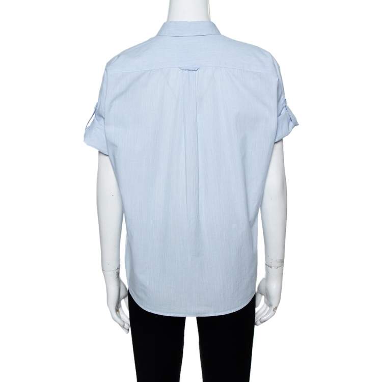 مملوكة مسبقًا Burberry Brit Light Blue Novacheck Detail Cotton Shirt XS
