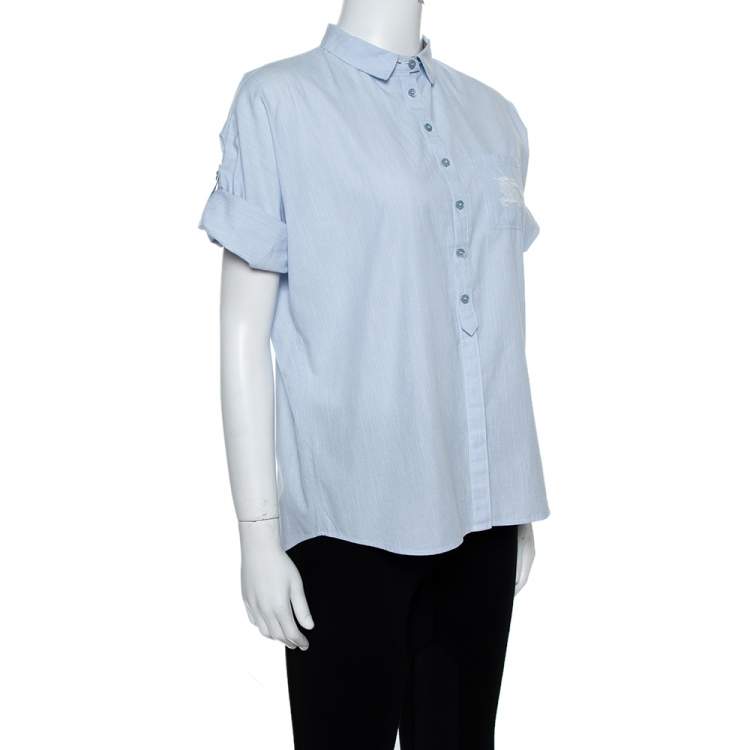 مملوكة مسبقًا Burberry Brit Light Blue Novacheck Detail Cotton Shirt XS