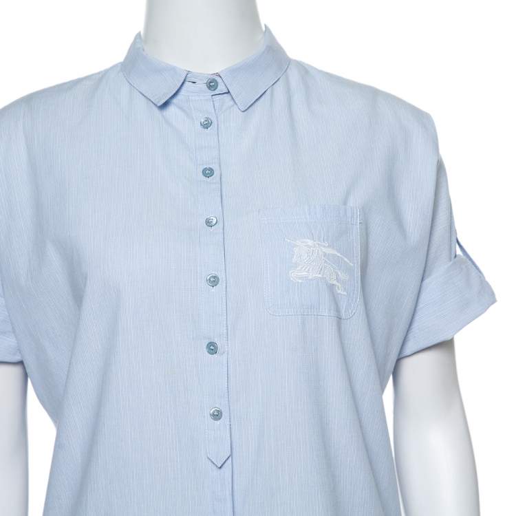 مملوكة مسبقًا Burberry Brit Light Blue Novacheck Detail Cotton Shirt XS