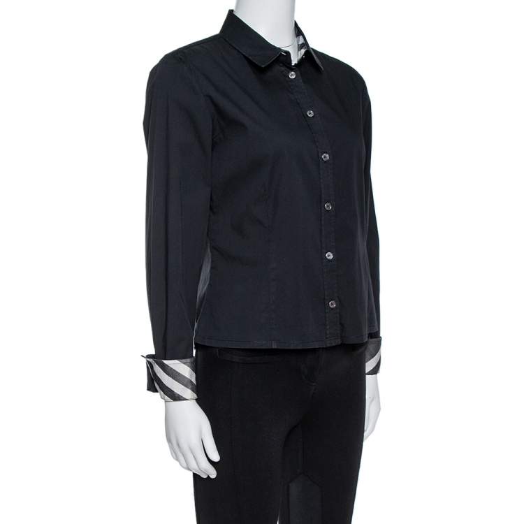 Pre Owned Burberry Brit Black Stretch Cotton Long Sleeve Shirt M