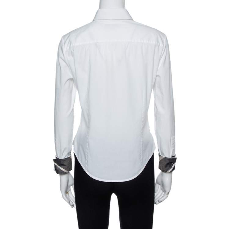 Pre Owned Burberry Brit White Stretch Cotton Long Sleeve Shirt M