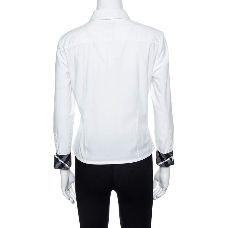 مملوكة مسبقًا Burberry Brit White Stretch Cotton Long Sleeve Shirt M