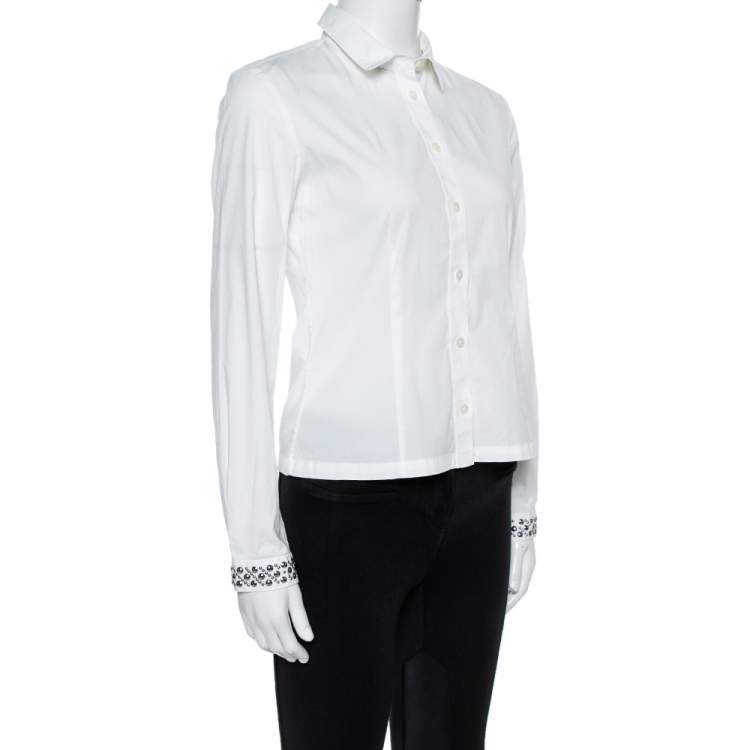 Pre Owned Burberry Brit White Cotton Studded Cuff Long Sleeve Shirt S