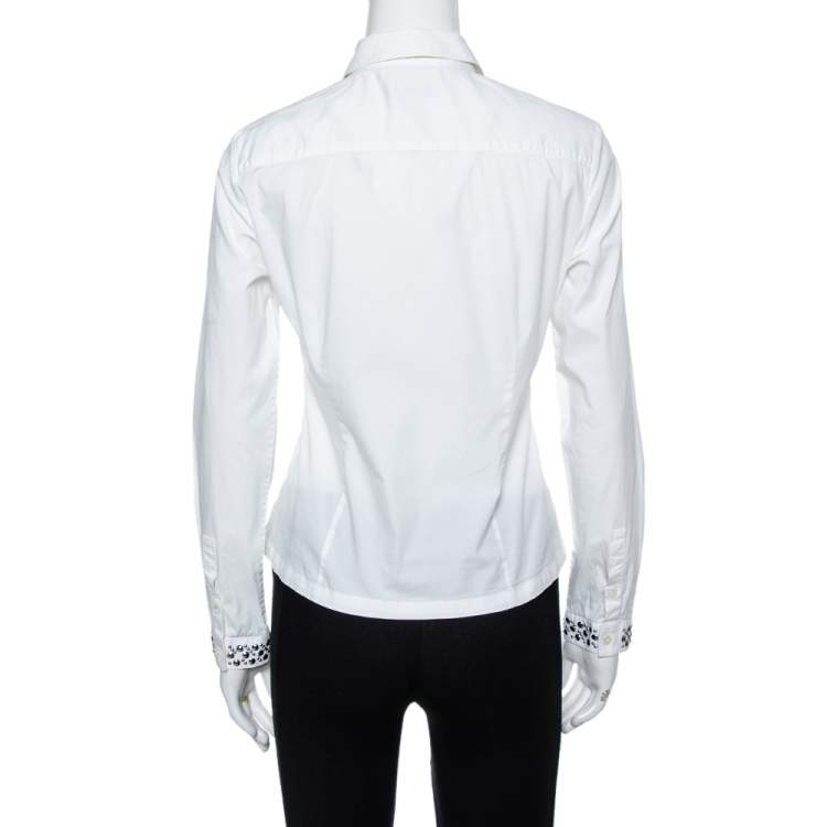 Pre Owned Burberry Brit White Cotton Studded Cuff Long Sleeve Shirt S