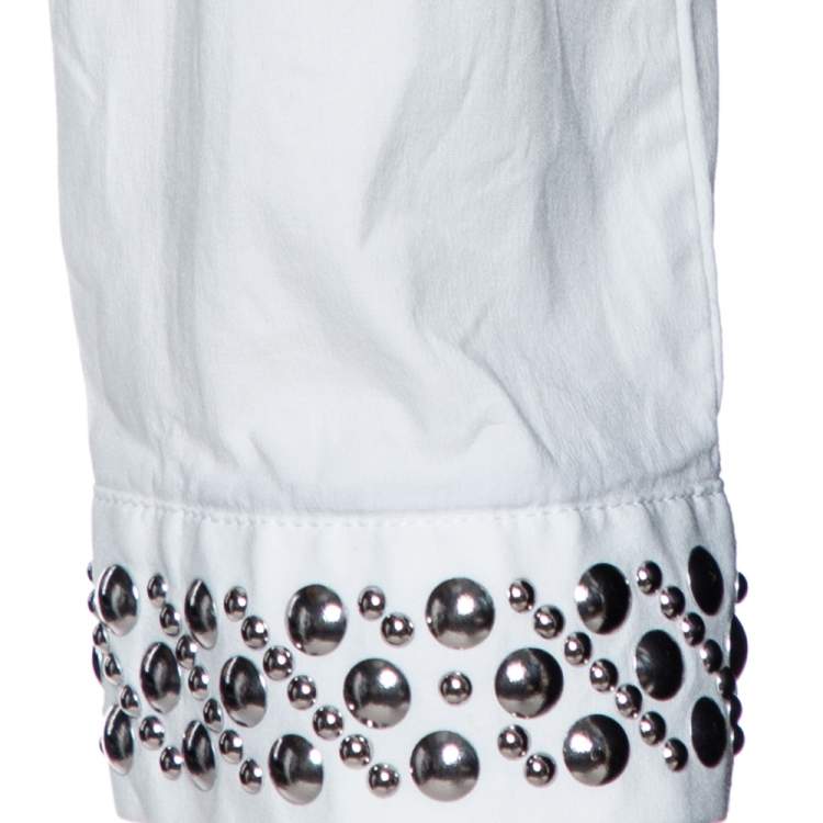 Pre Owned Burberry Brit White Cotton Studded Cuff Long Sleeve Shirt S