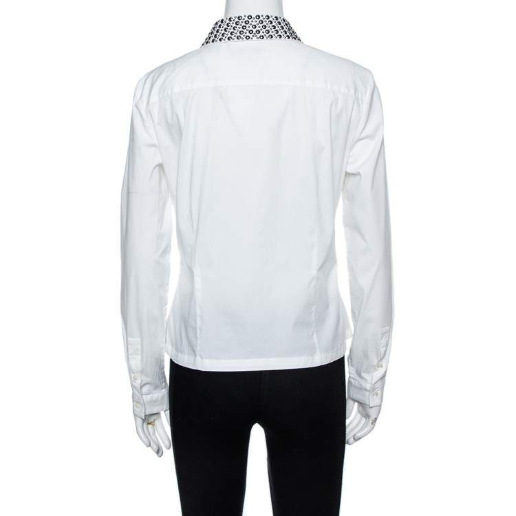 Pre Owned Burberry White Cotton Studded Collar Long Sleeve Shirt M