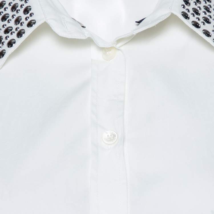 Pre Owned Burberry White Cotton Studded Collar Long Sleeve Shirt M