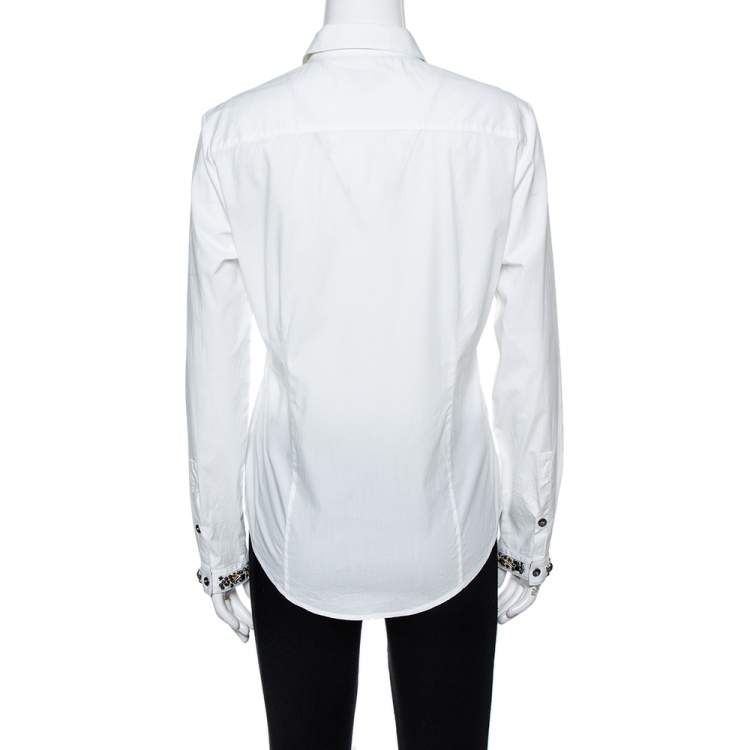 Pre Owned Burberry Brit White Cotton Jewel Embellished Cuff Long Sleeve Shirt M