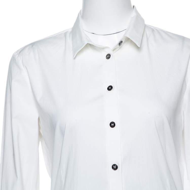 Pre Owned Burberry Brit White Cotton Jewel Embellished Cuff Long Sleeve Shirt M