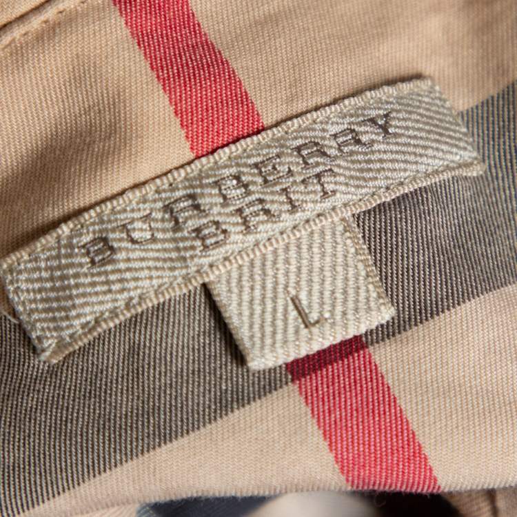 Pre Owned Burberry Brit Beige Nova Check Stretch Cotton Button Front Shirt L
