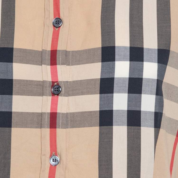 Pre Owned Burberry Brit Beige Nova Check Stretch Cotton Button Front Shirt L