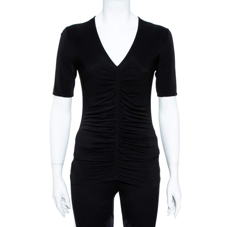 Pre Owned Burberry London Black Stretch Knit Ruched V-Neck Top S