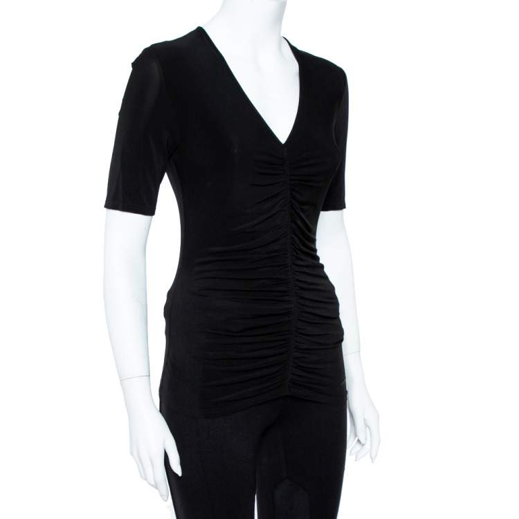 Pre Owned Burberry London Black Stretch Knit Ruched V-Neck Top S
