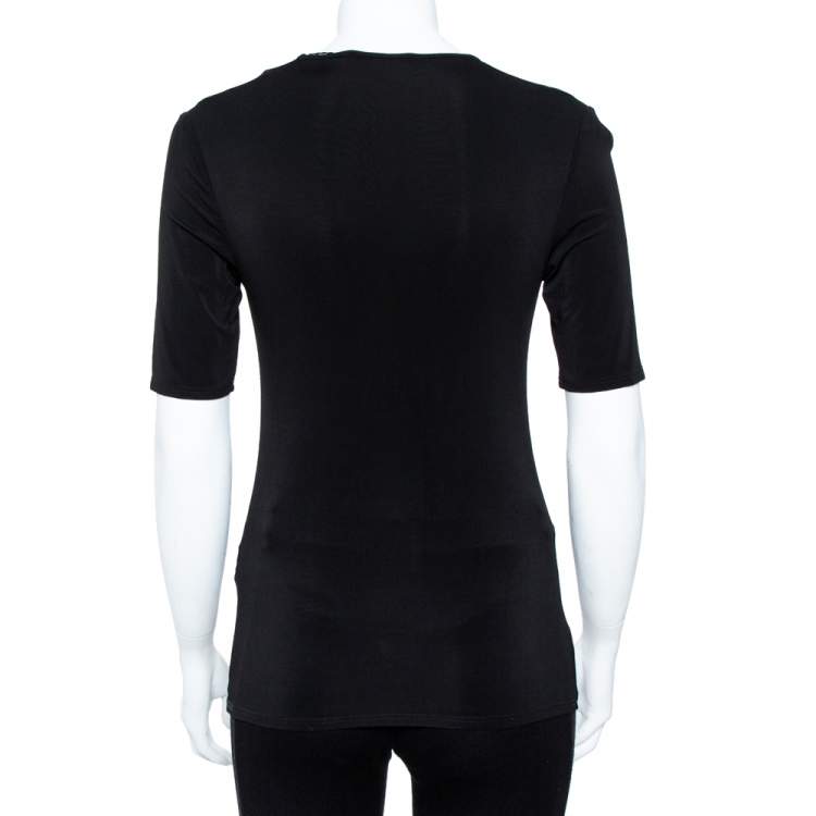 Pre Owned Burberry London Black Stretch Knit Ruched V-Neck Top S