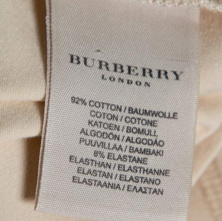 Pre Owned Burberry Beige Cotton Check Trimmed Round Neck T-Shirt M