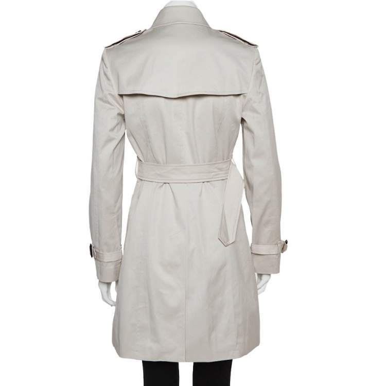 Pre Owned Burberry Stone Cotton Belted Trench Coat S