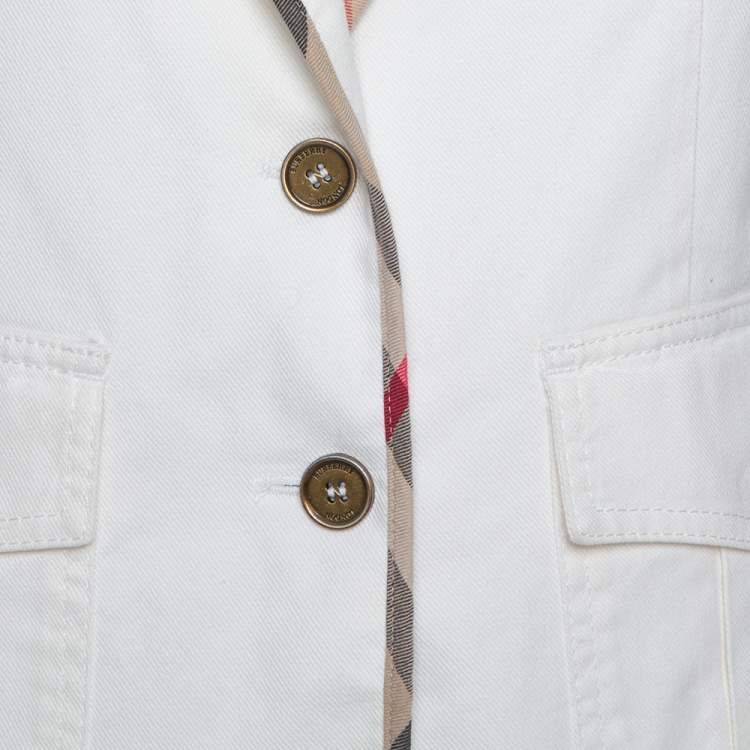 Pre Owned Burberry White Cotton Denim Blazer M