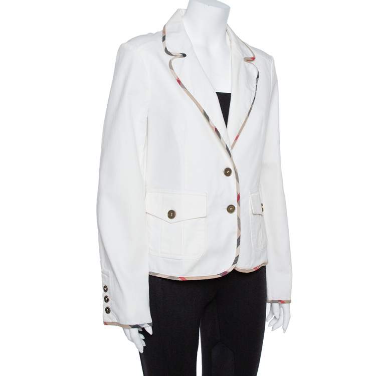 Pre Owned Burberry White Cotton Denim Blazer M
