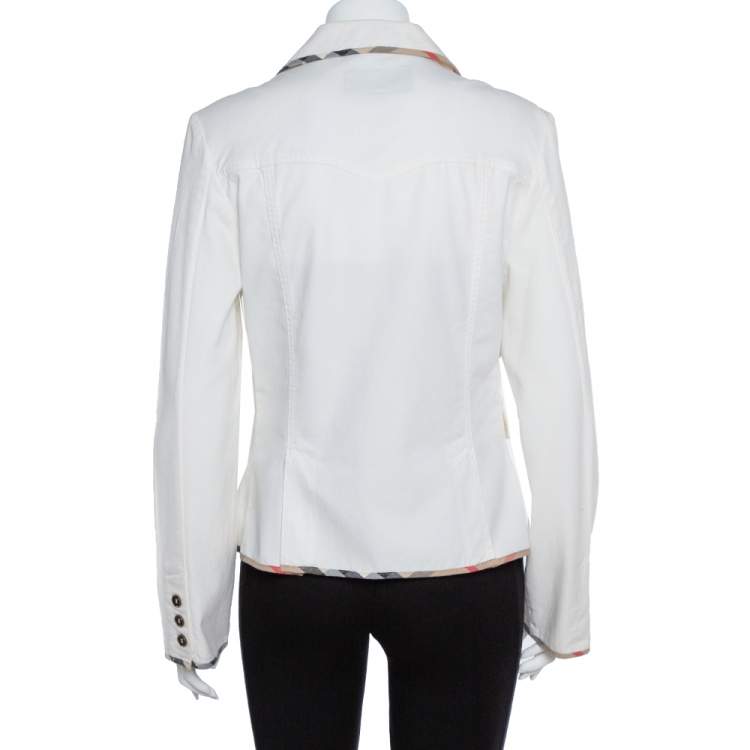 Pre Owned Burberry White Cotton Denim Blazer M