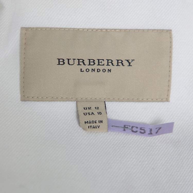 Pre Owned Burberry White Cotton Denim Blazer M