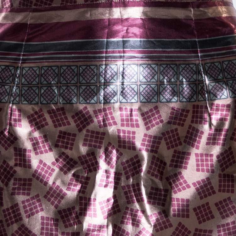 Pre Owned Burberry Champagne Pink Printed Lamé Pencil Skirt M