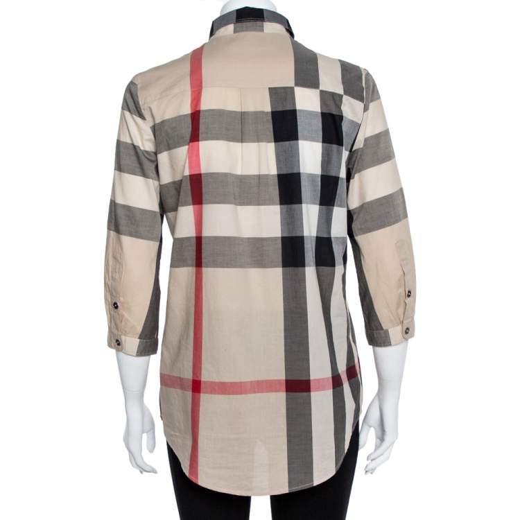 Pre Owned Burberry Brit Beige Nova Check Cotton Tunic Shirt XS
