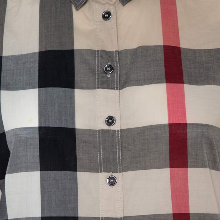 Pre Owned Burberry Brit Beige Nova Check Cotton Tunic Shirt XS
