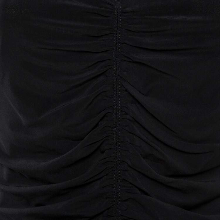 Pre Owned Burberry Black Stretch Knit Ruched V-Neck Top S