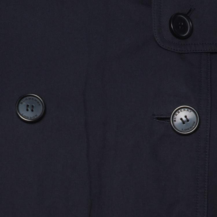 Pre Owned Burberry Midnight Blue Gabardine & Jacquard Lapel Detail Trench Coat S