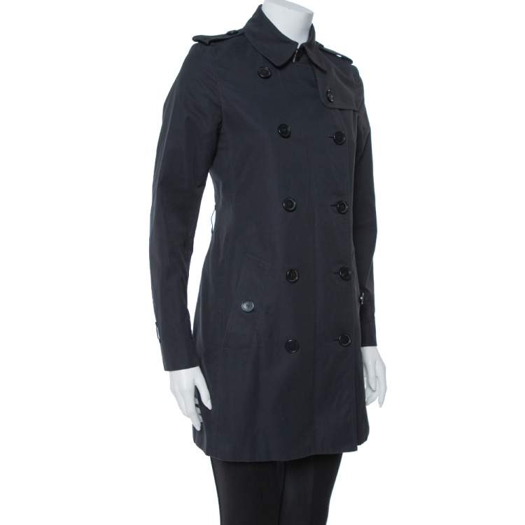Pre Owned Burberry Midnight Blue Gabardine & Jacquard Lapel Detail Trench Coat S