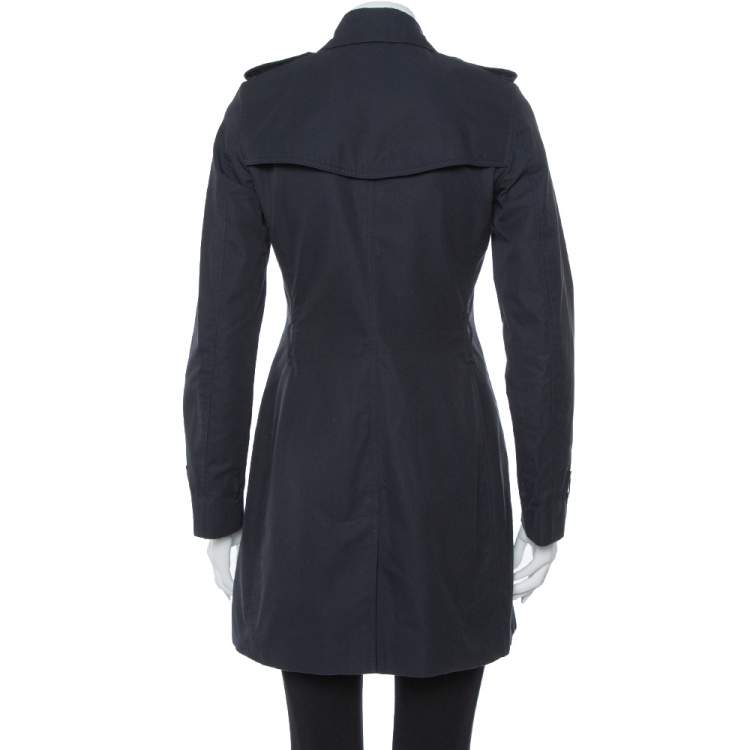 Pre Owned Burberry Midnight Blue Gabardine & Jacquard Lapel Detail Trench Coat S