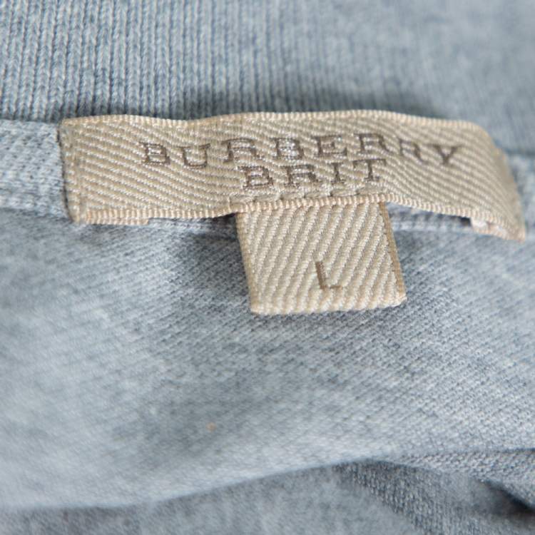 Pre Owned Burberry Brit Grey Cotton Puff Sleeve Polo T-Shirt L