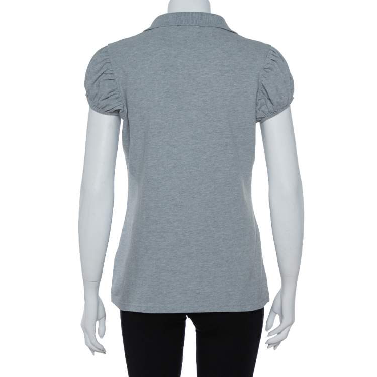 Pre Owned Burberry Brit Grey Cotton Puff Sleeve Polo T-Shirt L
