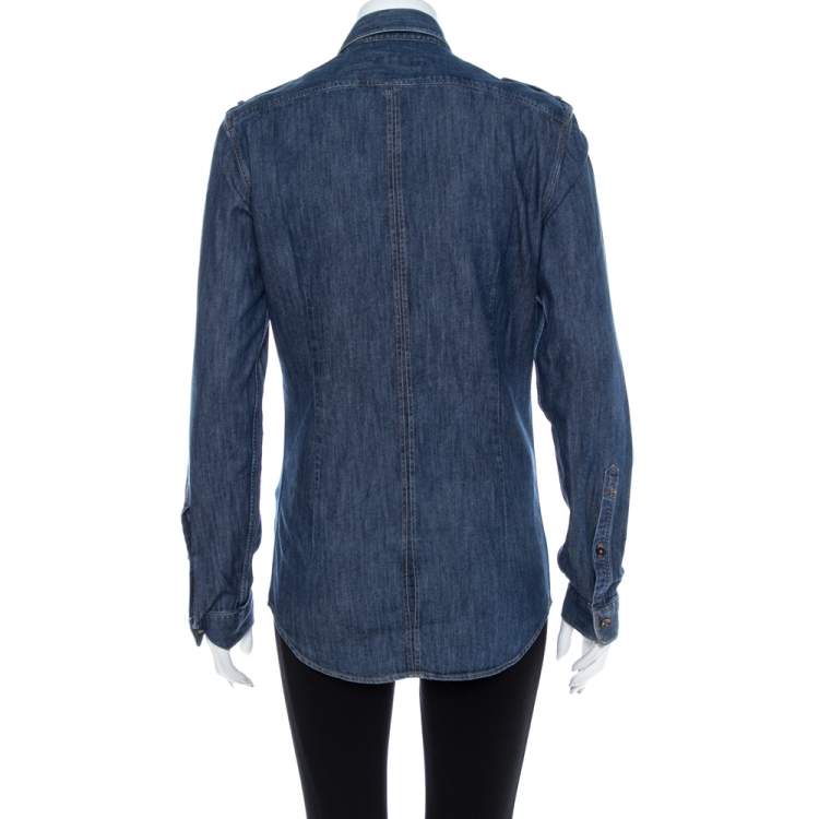 Pre Owned Burberry Blue Denim Button Front Long Sleeve Shirt M