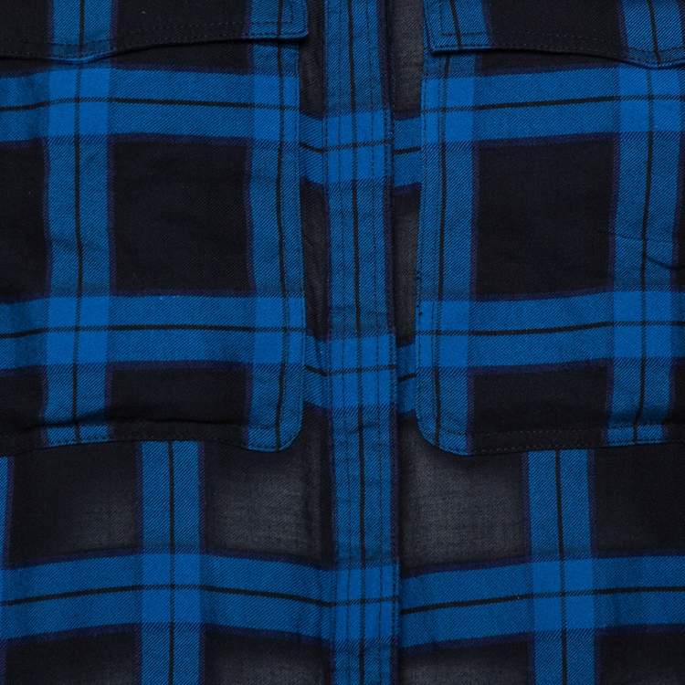 Pre Owned Burberry Brit Black& Blue Plaid Flannel Button Front Shirt M