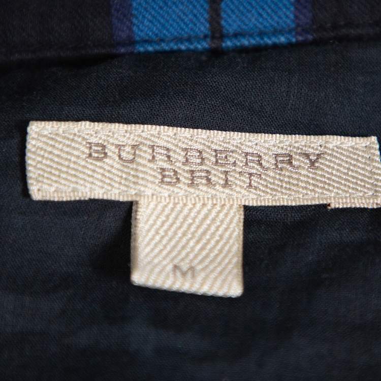 Pre Owned Burberry Brit Black& Blue Plaid Flannel Button Front Shirt M