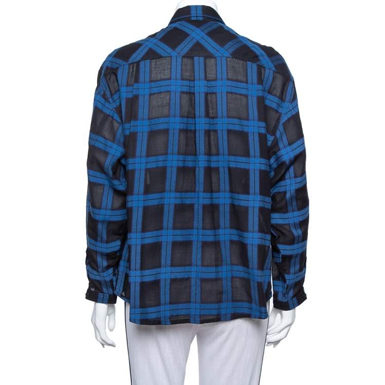 Pre Owned Burberry Brit Black& Blue Plaid Flannel Button Front Shirt M
