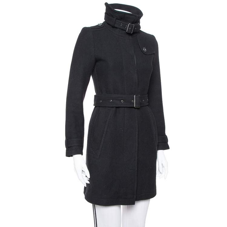 Pre Owned Burberry Brit Black Wool Belted Rushworth Mid Length Coat XS