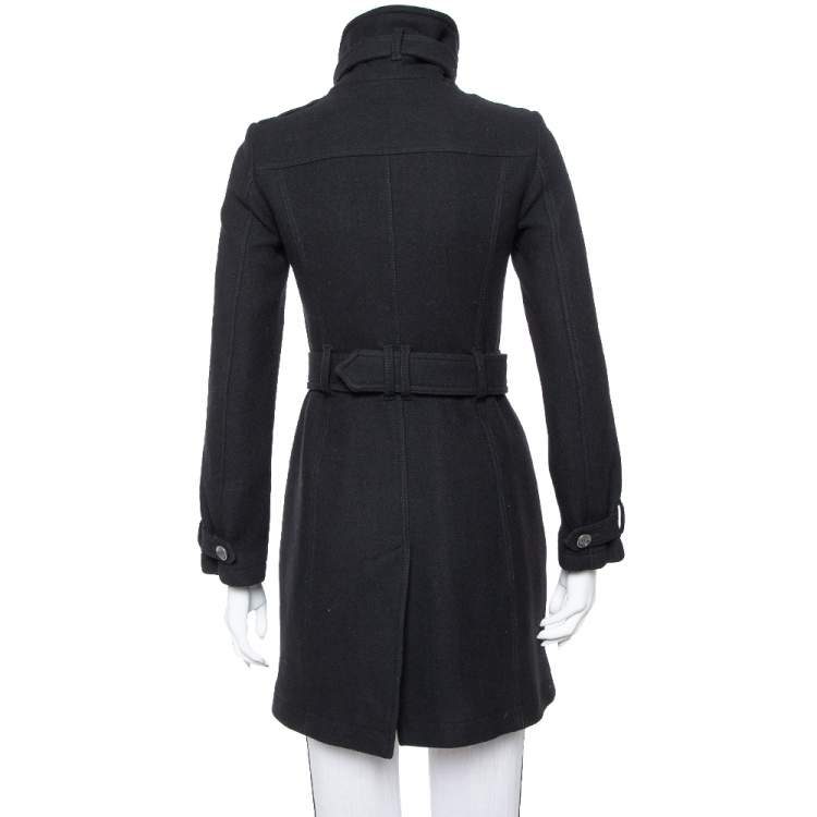 Pre Owned Burberry Brit Black Wool Belted Rushworth Mid Length Coat XS