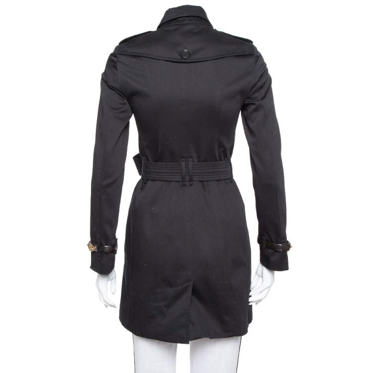 Pre Owned Burberry Black Cotton Paneled Belted Mid Length Coat XS