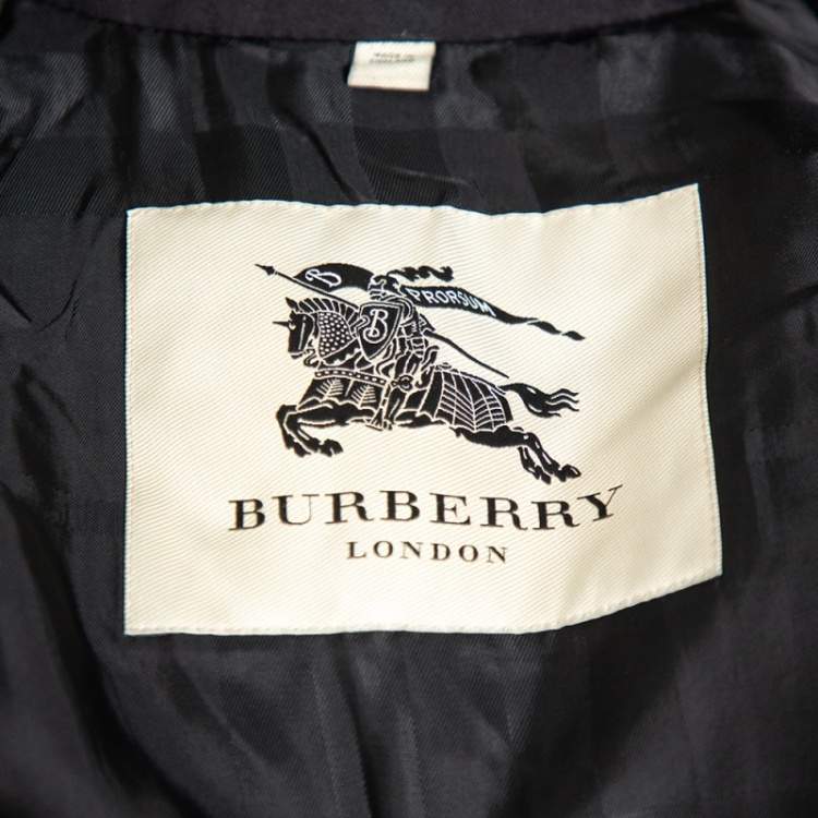 Pre Owned Burberry Black Cotton Paneled Belted Mid Length Coat XS