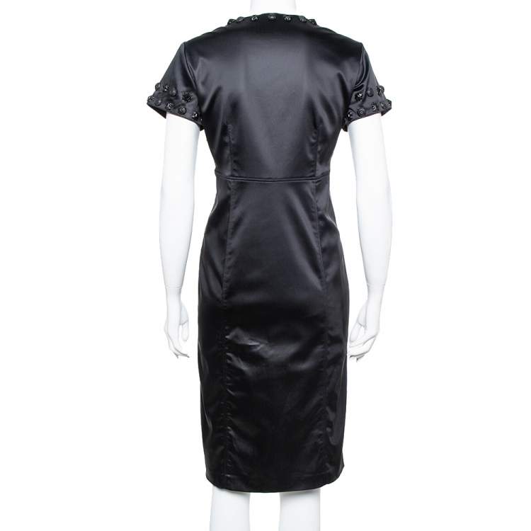Pre Owned Burberry Black Satin Embellished Paneled Short Dress M