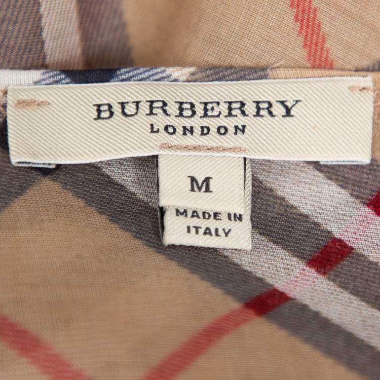 Pre Owned Burberry Beige Novacheck Cotton Kimono Sleeve Sheer Wrap Top M