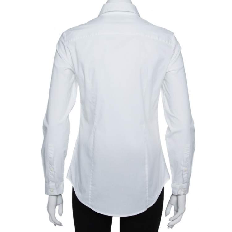 مملوكة مسبقًا Burberry White Stretch Cotton Long Sleeve Button Front Shirt S