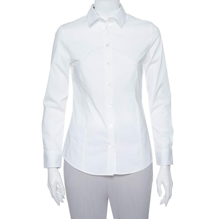 مملوكة مسبقًا Burberry White Stretch Cotton Button Front Shirt S