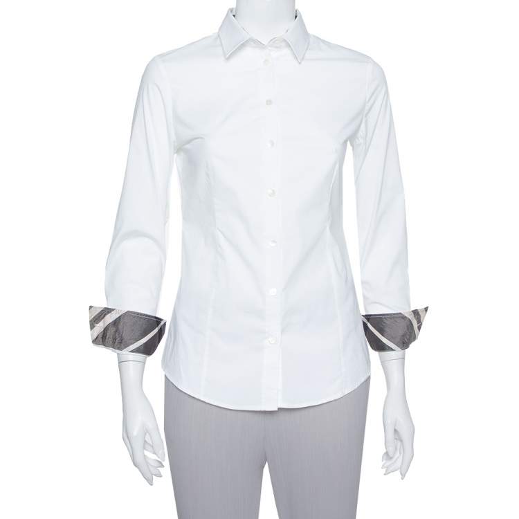 مملوكة مسبقًا Burberry White Stretch Cotton Button Front Shirt S
