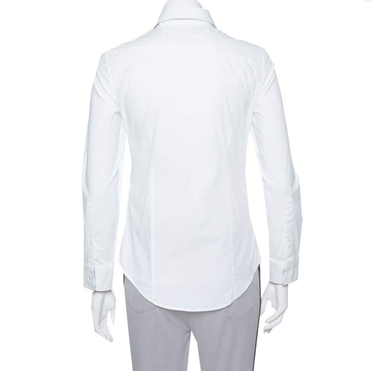 مملوكة مسبقًا Burberry White Stretch Cotton Button Front Shirt S